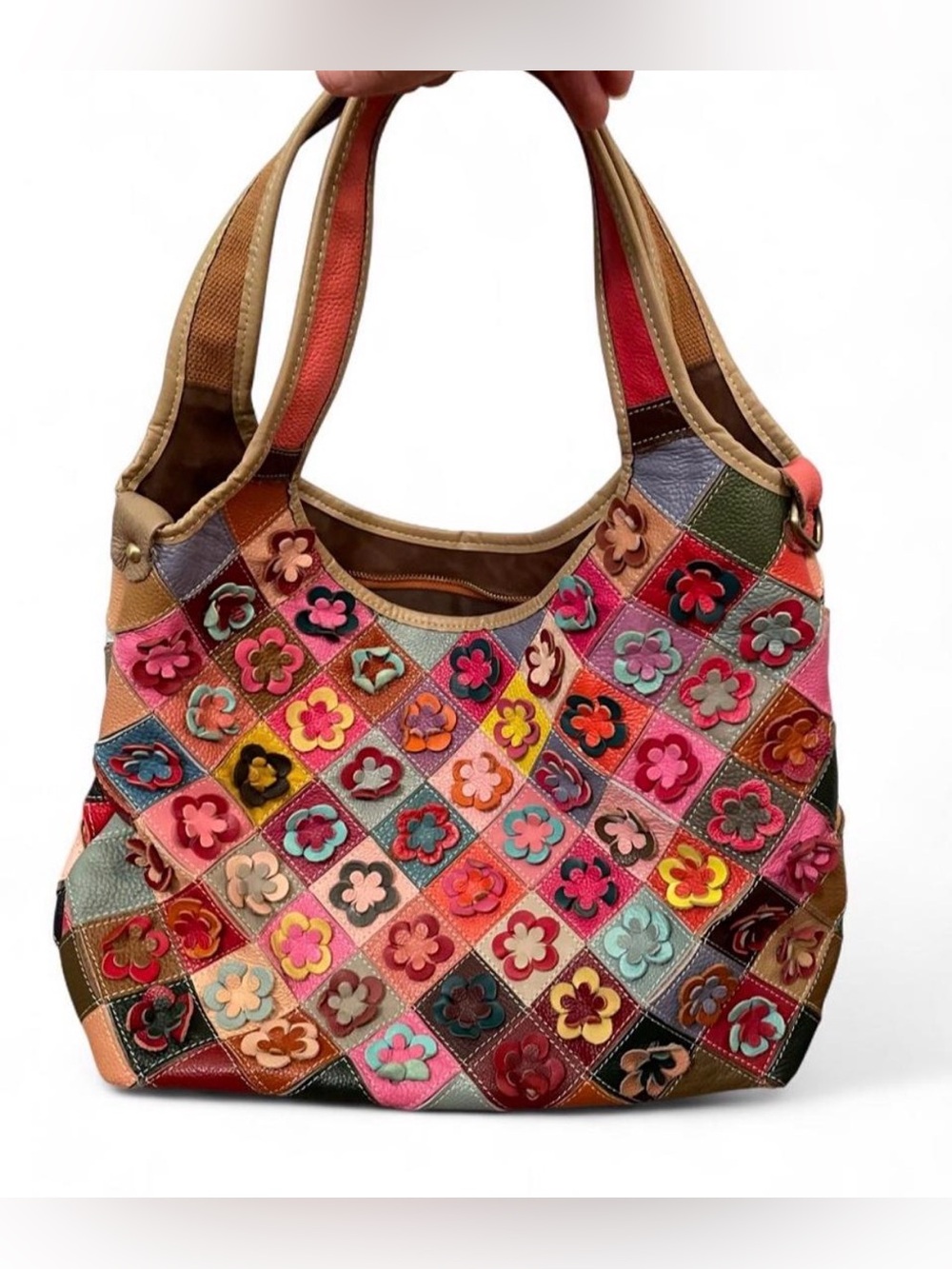Vintage Pink Multicolor Patchwork Floral Shoulder Bag Large Boho Tote Hippie